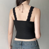 90s streetwear Dark Gothic Printed Sexy Lace Stitching U-Neck Slim Strap Summer Millennium Retro Slimming Sleeveless Vest