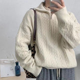 Yahuite frat boy outfits Lapel Twist Zipper Knitted Pullover Women's Autumn and Winter New Long Sleeve Solid Color Elegant Loose Top Women's Fashion