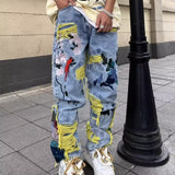 Yahuite jeans American Hong Kong Style Original American Street Heavy Embroidery Ripped Jeans Men's New Long Pants