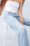 Yahuite jeans New American-Style Embroidered Side Frayed Butterfly Jeans Women's High Street Design Hot Girl Loose Straight Pants