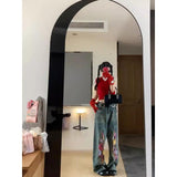 Blue jeans women's summer new American style old washed fireworks high-end design straight wide-leg pants