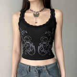 Yahuite 90s streetwear Dark Gothic Printed Sexy Lace Stitching U-Neck Slim Strap Summer Millennium Retro Slimming Sleeveless Vest