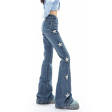 y2k American Hot Girl Star Print Skinny Jeans Women's Spring New High Waist Slimming Horseshoe Mopping Trousers