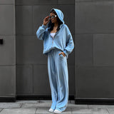 Yahuite 90s streetwear 2024 Casual Autumn Women's Suit Solid Color Long-Sleeved Cardigan Cap Top Sports Trousers Two-Piece Set