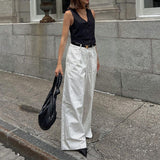 sweater Retro Simple Black and White Striped Casual Wide-Leg Pants 2024 New Spring and Autumn Fashionable Elegant All-Match Suit Pants for Women