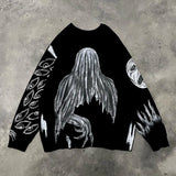 Yahuite Harajuku Eerie Style Graphic Print Streetwear Creative hoodie Sweatshirt Y2k Oversized Street Tops Hoodies Women men clothing