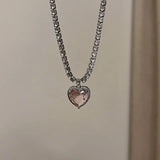 YAHUITE Gothic Pink Crystal Heart Pendant Choker Necklace Chains Charm Collar Aesthetic Jewelry Y2K Accessories Free Shipping Items