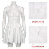 Yahuite Lace Up Ruffle Backless Sexy Dresses Women 2024 Robes Elegant Evening Party Dress Bodycon Mini Summer Dress Vestidos