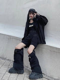 YAHUITE-YAHUITE Techwear Gothic Black Cargo Pants Women Streetwear Hollow Out Punk Wide Leg Oversize Pockets Trousers For Female Hip Hop