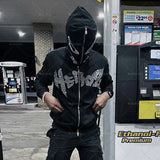 Yahuite Oversized Y2K Demon Rhinestone graphics zip Hooded Sweatshirt Men's hoodies Harajuku Goth hoodie Grunge Men's clothes emo