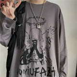 Yahuite T Shirt for Men Autumn Y2k T-shirt Streetwear Oversized Long Sleeve Anime T-shirt Harajuku Gothic Vintage Graphic Manga Tee Tops