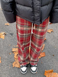 Yahuite Vintage Red Plaid Pants Women  Harajuku Korean Style Checked Trousers Y2k Streetwear Classic Pants Warm Winter Wide Leg