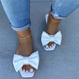 Yahuite Fashion Summer Plus Size One-line Solid Color Bow Flat Sandals Outdoor Beach Slippers Elegant Women Shoes