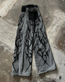 Yahuite European and American Fashionable High-waisted Trousers Raw Edge Washed Jeans Men Street Loose Oversized Straight Wide-leg Pants