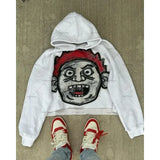 Yahuite 2024 American Loose Hoodie Big Head Cartoon Print Oversized Pullover Sweatshirt Women Men Couple Fashion Street Wear ins