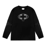 Yahuite Harajuku Oversized Streetwear Men's Tshirt SC Graphic Print Hip Hop Aesthetic Clothing Fake Two Pieces Long Sleeve Tops Goth Y2k