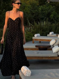 Yahuite Polka Dot Printed Spaghetti Strap Long Robes 2024 Summer Classic High-waist A-line Party Dress Lasy Streetwear Maxi Dresses