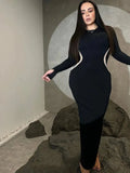 Yahuite Hawthaw Women 2024 Autumn Winter Long Sleeve Party Club Streetwear Bodycon Black Long Dress Wholesale Items For Business