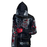 Yahuite Y2K Aesthetic Rhinestone Skeleton Hoodies Women Gothic Black Zip Up Sweatshirts Female Retro Harajuku Hooded Jacket Streetwear