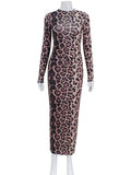 Yahuite CNYISHE Leopard Bodycon Sheath Sexy Club Women Dresses Long Sleeve O Neck Outfits Fashion Bodycon Slim Female Vestidos Robes