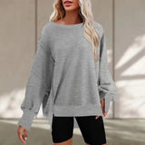 YAHUITE 2024 Autumn Sporty Young Style Minimalist Sweatshirts Women Solid Round Collar Loose Casual Basic Neutral Long Sleeve Hoodies