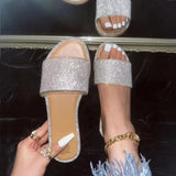 Yahuite 2024 New Shiny Rhinestone Fashion Ladies Slippers Outdoor Women Roman Shoes Flat Sandals Female Casual Beach Crystal Slides