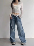 Yahuite HOUZHOU Vintage Y2k Jeans Women Baggy Kpop Gyaru Streetwear Wide Blue Denim Pants Harajuku Korean Acubi Fashion High Waist Jeans