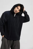 Yahuite Miyake Pleated Hoodies For Men Black Hoodie Solid Color Coat Breathable Loose Drawstring Casual Top