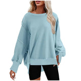 YAHUITE 2024 Autumn Sporty Young Style Minimalist Sweatshirts Women Solid Round Collar Loose Casual Basic Neutral Long Sleeve Hoodies