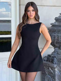 Black O Neck Backless Evening Party Dress Women 2024 Sleeveless Elegant Sexy Dress Bodycon Mini Summer Dress Vestidos