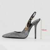 Yahuite Luxury Rhinestones Sequined Buckle Women Pumps Elegant Pointed toe Slingbacks Stiletto High heels Spring Summer Fashion Shoes