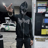 Yahuite Oversized Y2K Demon Rhinestone graphics zip Hooded Sweatshirt Men's hoodies Harajuku Goth hoodie Grunge Men's clothes emo