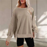 YAHUITE 2024 Autumn Sporty Young Style Minimalist Sweatshirts Women Solid Round Collar Loose Casual Basic Neutral Long Sleeve Hoodies