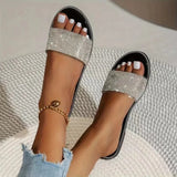 Yahuite 2024 New Shiny Rhinestone Fashion Ladies Slippers Outdoor Women Roman Shoes Flat Sandals Female Casual Beach Crystal Slides