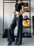 Yahuite Grunge Y2k Black Jeans Women Baggy Vintage High Street Oversized Denim Trousers Gothic Gyaru 2000s Acubi Fashion Jeans