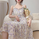 2024 Women Vintage Franch Style Female Strapless Party Dress Casual Holiday Lady Boho Vestido Summer Print Floral Dress