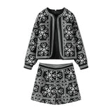 Yahuite Winter Print Coat Shorts Set Women Loose O-neck Cardigans Top + Mini Shorts 2 Pieces Set 2024 Autumn Fashion Lady Suit Outfits