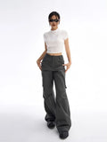 Yahuite Gray Cargo Pants Women Vintage Chic Baggy High Street Aesthetic Y2k Streetwear Casual Straight Trousers Korean Techwear