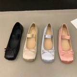 Yahuite Luxury Satin Silk Ballet Shoes Woman Classic Square Toe Bowtie Elastic Band Ballerina Flats Ladies Soft Loafers