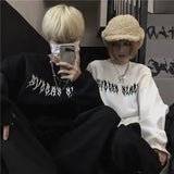 Yahuite Autumn Punk Black Sweatshirts Tops Gothic Grunge Oversized Hoodie Streetwear Womens Hip-hop Cool Couple High Street Pullovers