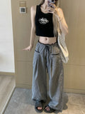 Yahuite Sweet Black Women Plaid Pants Coquette Japanese Style Cute Wide Leg Trousers Harajuku Kawaii Palazzo Pants Vintage Y2k