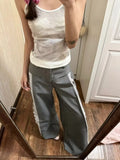 Yahuite Vintage Lace Dress Pants Woman Wide Leg Gray High Waist Suit Pants Baggy Y2k Casual Elegant Trouser Office Wear Harajuku