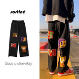 Yahuite Letter Embroidery Woman Pants High Street Loose Hip Hop Sweatpants Women Casual Straight Wide Leg Women Bottoms Pants