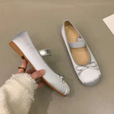 Yahuite Luxury Satin Silk Ballet Shoes Woman Classic Square Toe Bowtie Elastic Band Ballerina Flats Ladies Soft Loafers