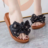 Yahuite 2024 Summer PVC Bow Women Sandals 3cm Thick Casual Shoes One line Elevated Flat Bottom Slippers