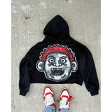 Yahuite 2024 American Loose Hoodie Big Head Cartoon Print Oversized Pullover Sweatshirt Women Men Couple Fashion Street Wear ins