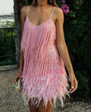 2024 Summer Pink Party Dress Evening Luxury Women Clothes Tassel Fringed Sexy Bodycon Dress Club Outfits Vestidos