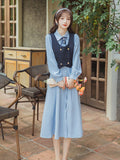 Back to school outfit Retro European Style Cow Girl Outfit Cottagecore Long Sleeve Casual Vintage Women Midi Dresses Mori Girl Vestido Mujer