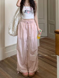 Yahuite Pink Sweet Y2k Parachute Pants Women Korean Style Coquette Baggy Joggers Bow Harajuku Kawaii Cute Wide Trousers Casual