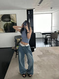 Yahuite HOUZHOU Vintage Y2k Jeans Women Baggy Kpop Gyaru Streetwear Wide Blue Denim Pants Harajuku Korean Acubi Fashion High Waist Jeans